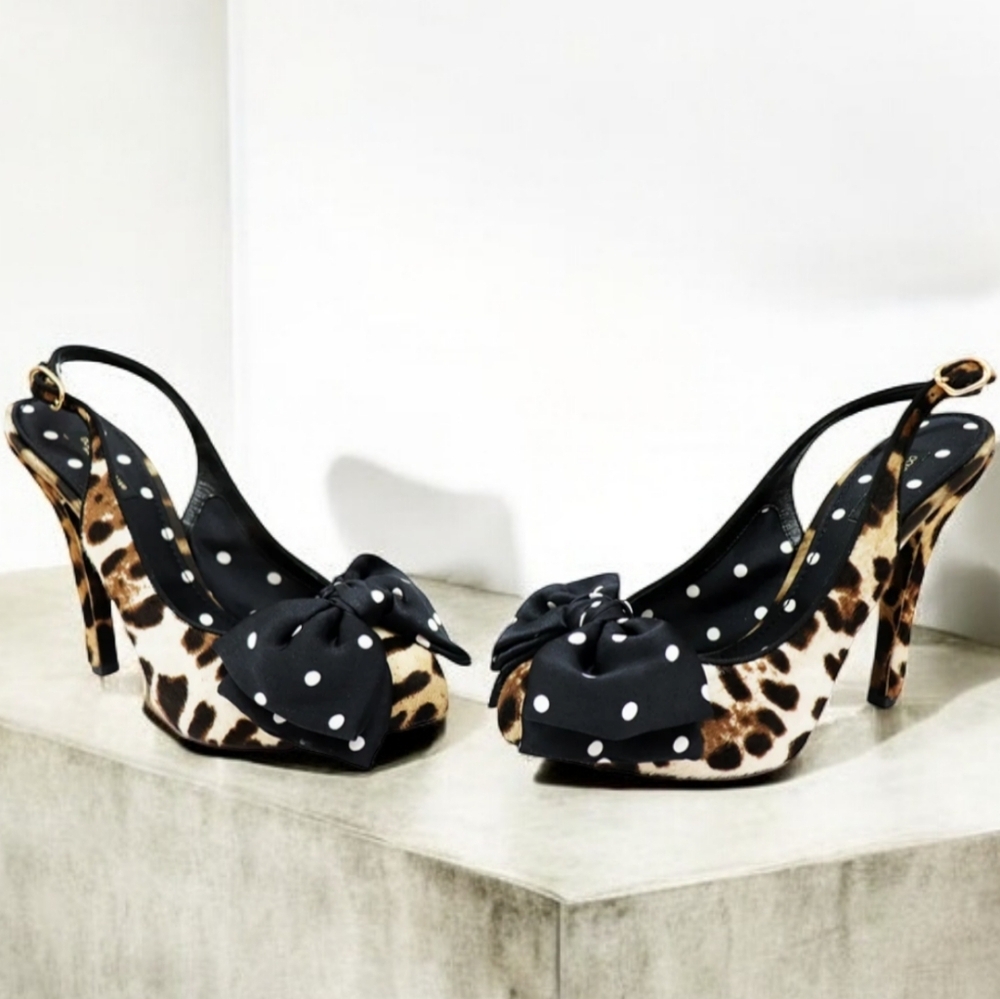 Dolce & Gabbana Polka Dot Leopard Slingback Heels Pumps 40